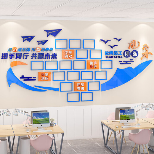 团队风采企业文化墙员工照片展示墙公告栏墙贴办公室布置墙面装饰 3879 B款 小