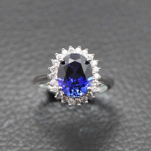 Qu Meisi's synthetic blue gem ring Jurchen silver movable classic dark blue color jewelry Tanzanite main stone (10X14mm)