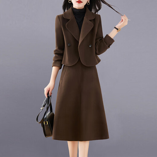 Chu Xin two-piece suit skirt 2025 autumn and winter women's new fashionable temperament high-end suit dress coffee color 2XL (130-145Jin Jin equals 0.5 kg)