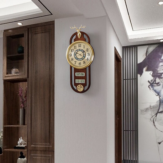 Zhizhen New Chinese style living room perpetual calendar wall clock creative atmospheric Chinese style wall clock household decorative wooden clock 6172-imitation copper model-brand movement