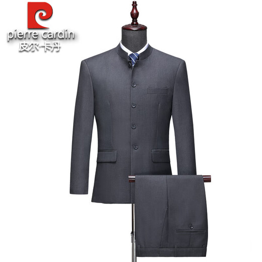 Pierre Cardin high-end wool suit suit for men spring and autumn new Chinese style stand collar suit jacket dad tunic suit black 50 180/96A