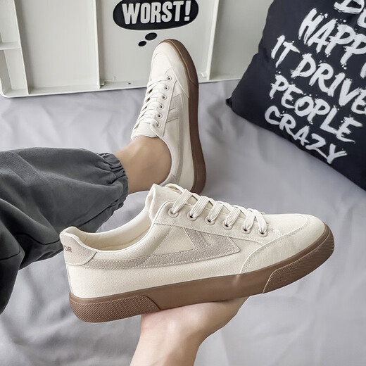回力男鞋低帮帆布鞋2025夏季新款男士百搭休闲运动鞋舒适透气情侣板鞋 米/粽 39