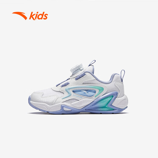 Anta-Kinder-Turnschuhe Mädchenschuhe 2024 Herbst und Winter Trendy Mesh Leder Knopf und Samt-Baumwollschuhe [Kindernahrungsmittel] Weiß/Fliederblau/Blau 9904-2 Größe 33