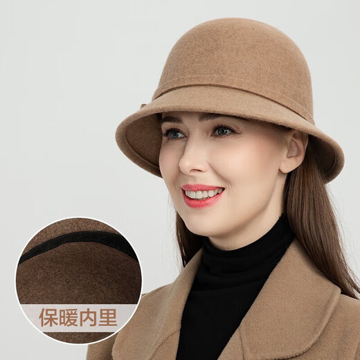 SOMUBAY Fisherman Hat Women's Autumn and Winter Wool Warm Hat Women's Casual Top Hat Fashion Versatile Retro Basin Hat Mixed Camel Default