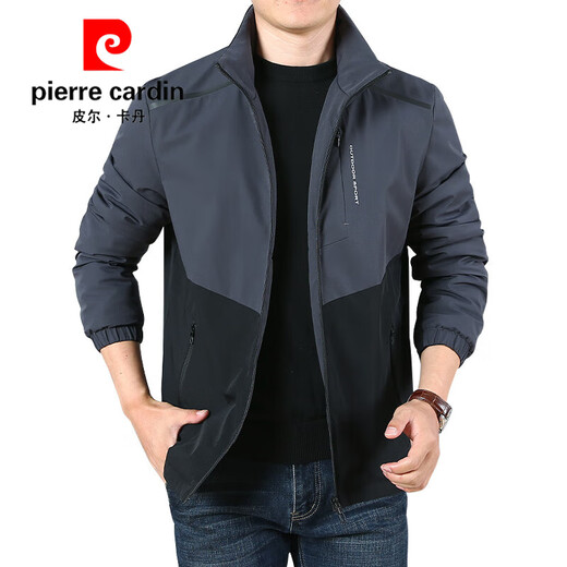 Pier Cardin Herrenjacke Herbst Herbst Kleidung 2025 Neue Stand-up-Kragenjacke mittleren Alters Herren-Farbblockierung Casual Herbst Top 9896 [Grauschwarz] Plüsch M 170spezifikationen (120jin [Jin entspricht ca. 0,5 kg]))