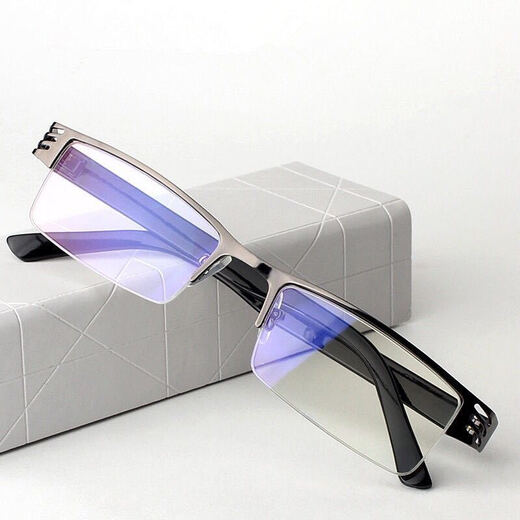 New flat glasses for men and women, ultra-light half-frame myopia glasses frame, HD anti-blue light, degree finished myopia, metal glasses (anti-blue light) 350 degrees