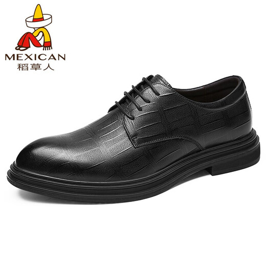 Scarecrow Leather Shoes Men's Formal Shoes Men's Business Casual Shoes Men's 72014 Striped Black 42
