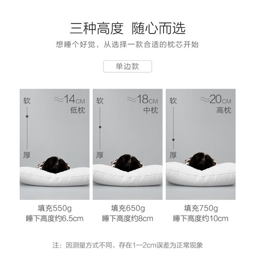 Mercury Home Textiles Pillow Pillow Core Cervical Pillow Washable Machine Washable Five-Star Hotel Pillow Upgraded Pure Cotton Antibacterial Pillow Comfortable Sleep Cotton Anti-mite/Washable/Single Side Low Style Pair