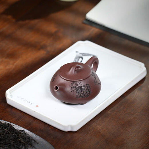 Zanghutianxia Yixing purple clay teapot small capacity pure hand carved mini teapot original mineral purple mud stone scoop pot Kung Fu tea set small stone scoop