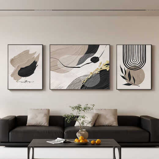 Meiyouchun schwarz, weiß und grau abstrakte Kunstsofa Hintergrund Wand Dekorative Malerei hochwertiges Wohnzimmer Hängende Malerei Modernes Triple Mural JD13786 Links und rechts 50*70 Middle 90*70 Kristallporzellan Aluminium Legierung Schwarzer Rahmen