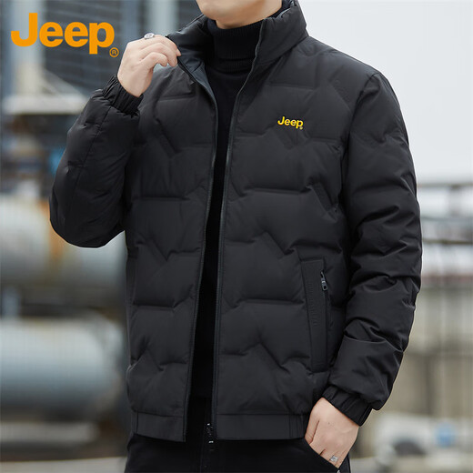 Jeep (JEEP) Down Jacket Men's Winter Short Casual Stand Collar Jacket Men's Warm Reversible Clothes Men's Black XL