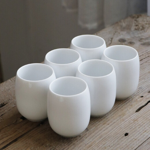 Gushengji pure white simple tea set household Jingdezhen high white ceramic underglaze color teapot tea cup large handle pot pure white simple (1 pot 6 cups + bamboo tray)