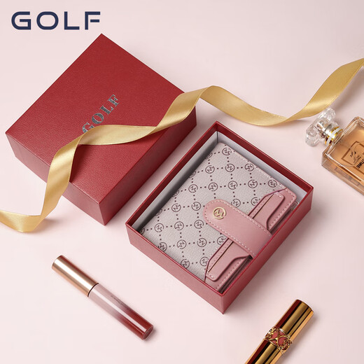 Golf (GOLF) short wallet for women fashion printed women's coin wallet multi-function card bag coin clip ticket bag portable handbag cherry pink apricot color