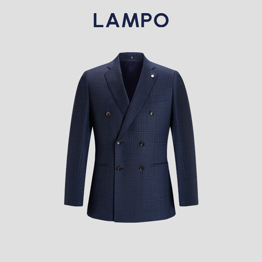 Blue Leopard (LAMPO) imported wool spring and autumn business commuter men's all-wool double-breasted dark blue plaid suit suit top dark blue 52 (175/104) C
