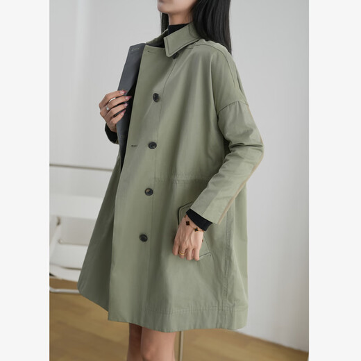 Touchmiss Island country high-end workplace women's clothing spring and autumn new loose high-waisted jacket windbreaker women's mid-length military green (pre-sale) S