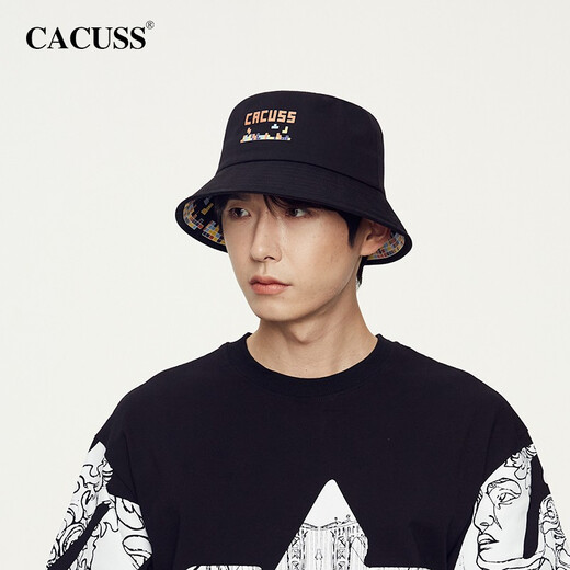 CACUSS hat women's spring and summer wide brim fisherman hat men's sun protection sun hat outdoor ultraviolet fashion sun basin hat black medium
