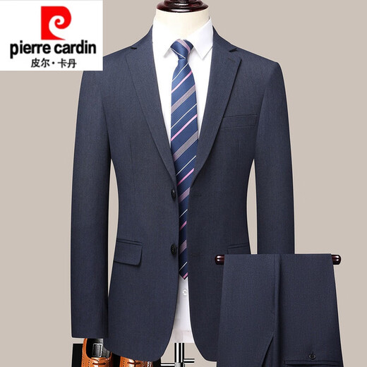 Pierre Cardin high-end wool suit men's autumn and winter new anti-wrinkle no-iron suit men's business professional suit men's 2392 blue gray no slit at the back 185/2XL recommended 155-170Jin Jin equals 0.5 kg
