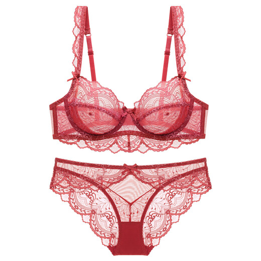 
VRSZEE light luxury brand underwear for women thin style gathering bra set small breasts and sexy lace underwear seductive bikini black 75B