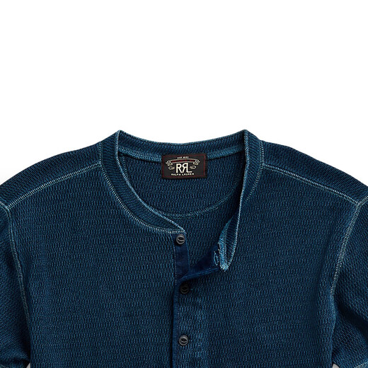 RRL Men's Classic Indigo Waffle Knit Cotton Henley RL90170 400-Blue S