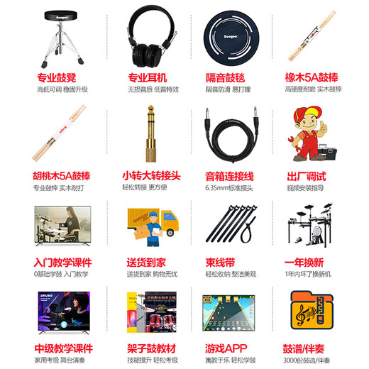 波悦（Booyoo）700X专业演奏电鼓儿童初学者网面电子鼓架子鼓+礼包+50W蓝牙音箱