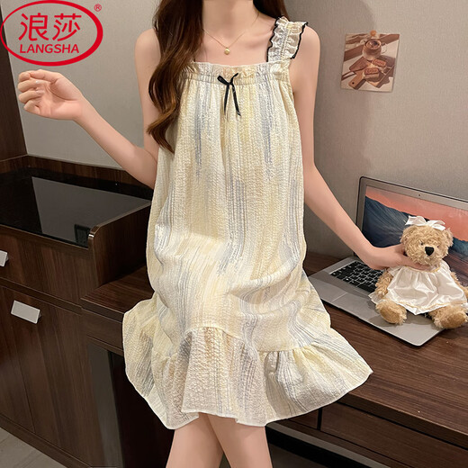 Langsha summer nightgown for women with chest pad thin suspender pajamas sleeveless sweet girl can wear Valentine's Day ladies home clothes
