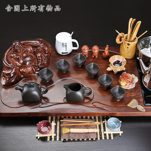 鸿冠 整套紫砂陶瓷功夫茶具套装茶盘自动电磁炉茶台茶海茶道家用办公 12款：元宝弥勒+唬哮紫砂=698