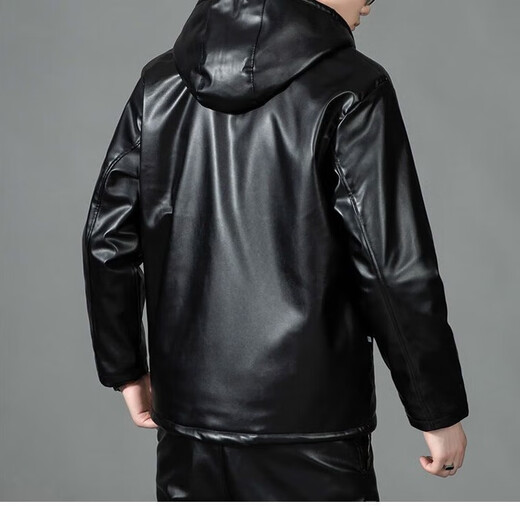 Leather jacket and leather pants men's suit plus velvet thickened oil-proof and waterproof overalls middle-aged and elderly men's cold-proof and warm leather jacket leather jacket + leather pants (thickened in winter) 2XL size (120-130Jin Jin equals 0.5 kg)