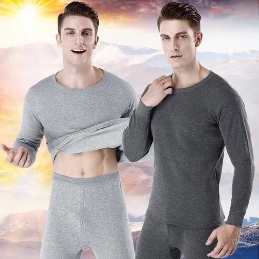 Winter Thermal Unterwäsche Herrenanzug plus Samt verdickte Herbstkleidung und Herbsthosen runder Nacken mit Hemdhemd mit Dunkelgrau (empfohlen 125-140jin [Jin gleich 0,5 kg]))