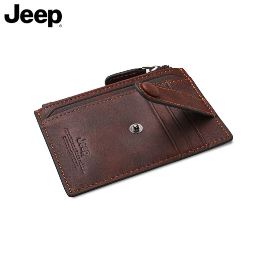 Jeep card holder men's ultra-thin retro cowhide large capacity multi-card slot card holder anti-slip coin purse card holder brown birthday gift for boyfriend and father
