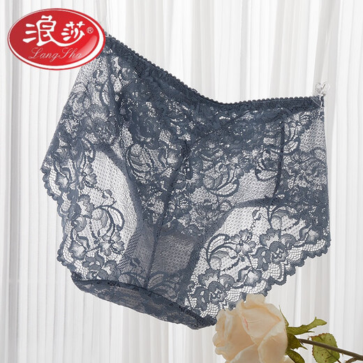 LangSha lace antibacterial underwear for women sexy mid-waist without marks for women new style pure cotton crotch large size pure erotic underwear skin color + lotus root pink + gray blue L 115-135Jin [Jin equals 0.5 kg]