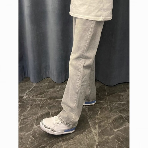 Mode koreanische Ins American High Street Vielseitige, schlanke und leicht Flare Jeans für Männer und Frauen lässige trendige trendige schwarze rauchgraue Hosen G841 Zement grau 2xl