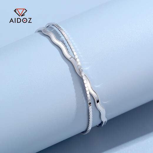 Aido diamond platinum bracelet for women, fashionable pt950 platinum double layer stacked wave bracelet, weight 17.10g, inner diameter 54mm