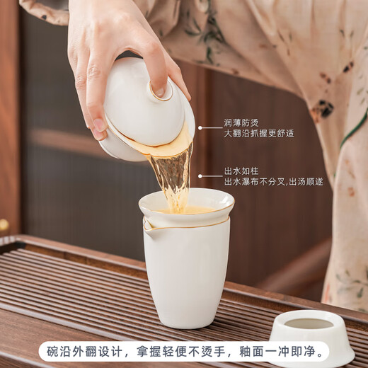 Bangsheng mutton-fat jade Dehua white porcelain Kung Fu tea set home living room office high-end light teapot lid bowl tea cup mutton-fat jade holding incense cup 10 pieces