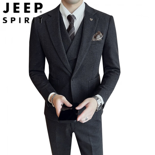 Jeep (JEEP) Autumn and Winter British Business Slim Suit Suit Men's High-end Casual Commuting One-button Wool Suit Three-piece Set Gray Single Suit M