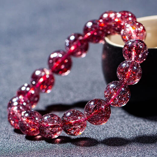 Lianju Natural Red Gold Strawberry Crystal Bracelet Super Seven Flower Crystal Women's Shining Diamond Blue Moonlight Tanzanite Tourmaline Strawberry Crystal Bracelet 13mm