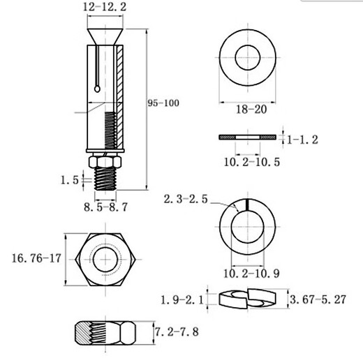 XMSJ boîte entière en gros norme nationale boulon d'expansion galvanisé vis pop-up vis d'expansion M6M8M10M12M14M16M20 crochet pop-up M12130 par boîte