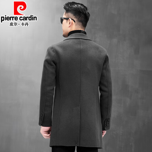 Piercardin autumn and winter new 100% pure wool double-sided wool jacket for men's mid-length windbreaker wool coat ash 2XL