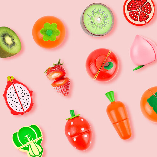 Yunya Children's House Playing Toys Kitchen Wooden Cut Le Cut Fruit Magnetic Toys Birthday Gifts [Storage Bucket] 45-piece Set