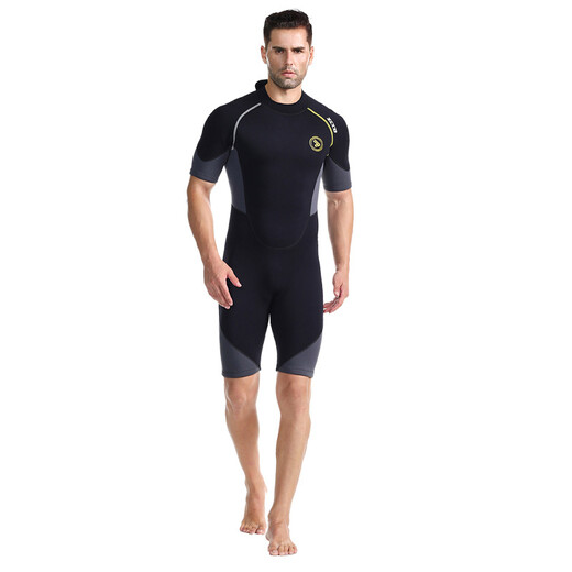 Yingtang Shark Bart 1.5mm men's one-piece short-sleeved wetsuit sun protection warm surfing deep diving thickened snorkeling suit medium large size black + gray S