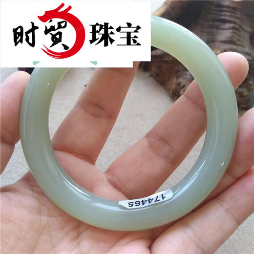 时贸新疆和田玉手镯镯子且末蓝调沙枣青糖白玉送人自戴七夕情人节礼物 编号9756圈口55mm