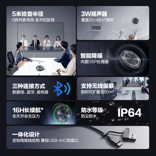 Maxhub video conferencing camera omnidirectional microphone desktop pickup audio wireless screen projector remote office audio and video conferencing solution BM22 omnidirectional microphone 5-meter pickup radius