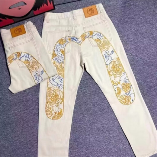 妍黛妮2024春秋云腾牛仔裤男潮牌个性大M刺绣印花休闲修身直筒网红裤子 痞迪-9227图色 29