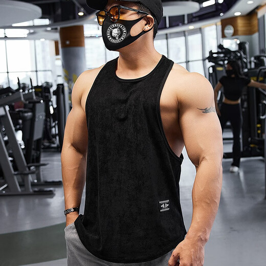 Lutielang professional fitness clothes loose quick-drying sleeveless blouse muscle training racer vest running sports men cement gray M