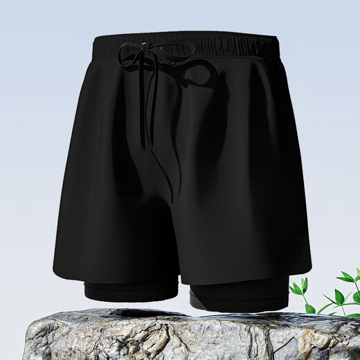 Xinnan swimming trunks for men loose quick-drying large size anti-embarrassing flat corner beach pants shorts hot spring professional swimming equipment Black men swimming trunks [180-220Jin [Jin equals 0.5 kg]]