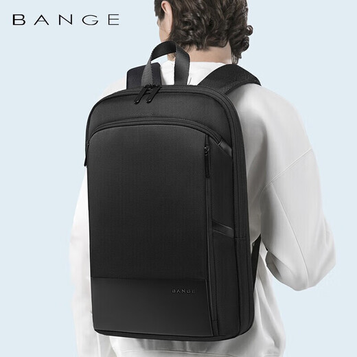 Bange Ultra-thin and lightweight backpack for men's simple expandable commuter business backpack 17.3-inch computer bag 77115 black big