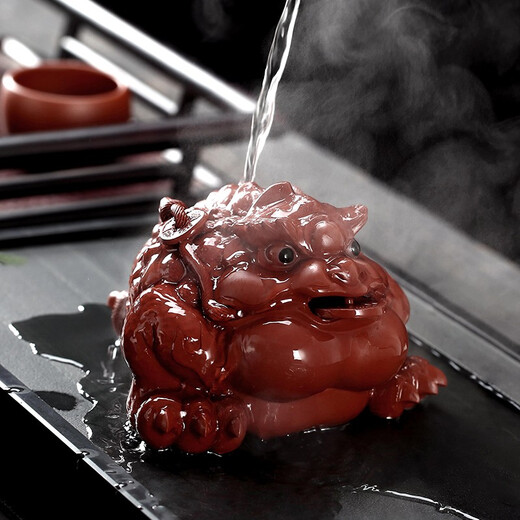 Gold inlaid jade teacher Wang Renbing handmade Yixing purple sand tea pet golden toad ornaments tea play kung fu tea set accessories gift box set good luck big red robe golden toad