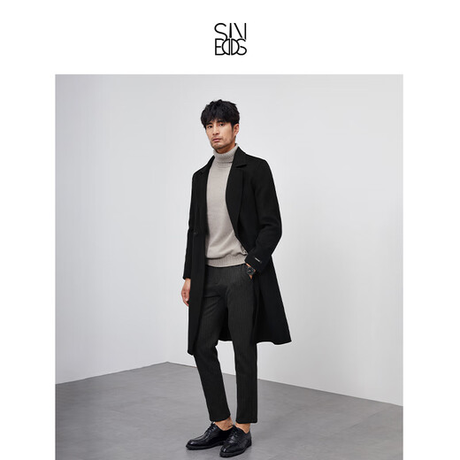 SINBOS2021 new tweed jacket for men mid-length wool coat for men pure wool suit collar double-sided tweed windbreaker black 180