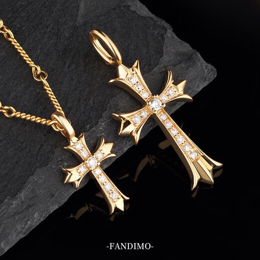 Fantimo Retro Cross Diamond Necklace for Women 18K Gold with Real Diamond Pendant High-end Jewelry Large and Small Pair of Croix Heart Cross SF Express+ Brand Gift Box