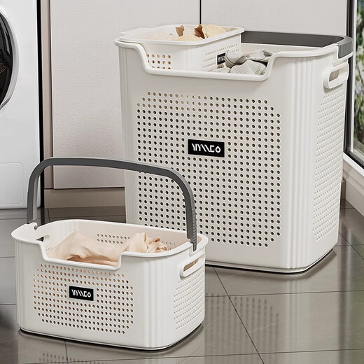 Mud quality dirty clothes basket dirty clothes storage basket household dirty clothes basket laundry basket bathroom bathroom clothes putting artifact laundry basket large size - cream white