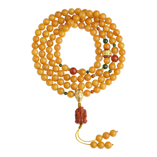Potala Palace Chicken Fat Yellow Beeswax Bracelet Nanhong Pixiu 108 Buddha Beads Multi-circle Bracelet for Men and Women Birthday Gift Beeswax Nanhong 108 Beads
